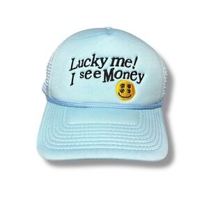 Field‎ Grade Hat Cap Snap Back Blue Trucker Lucky Me I See Money